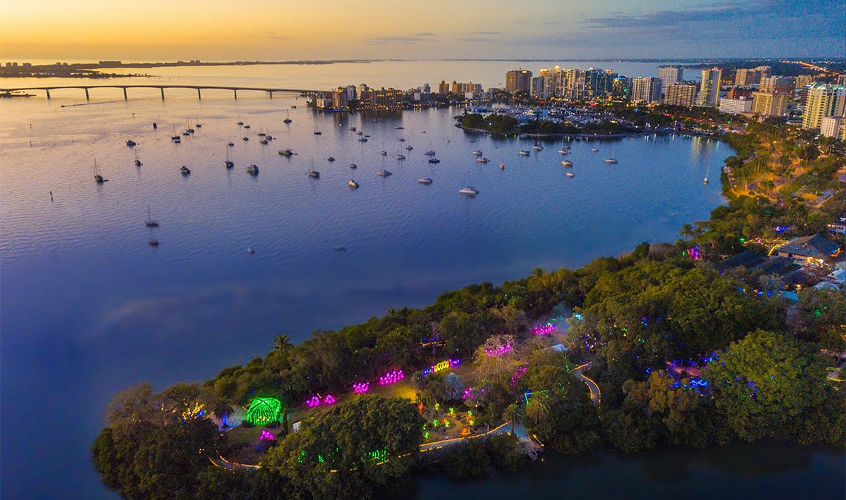 Aerial of Sarasota and the garden