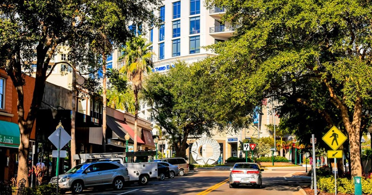 Downtown streetscape of Sarasota Florida